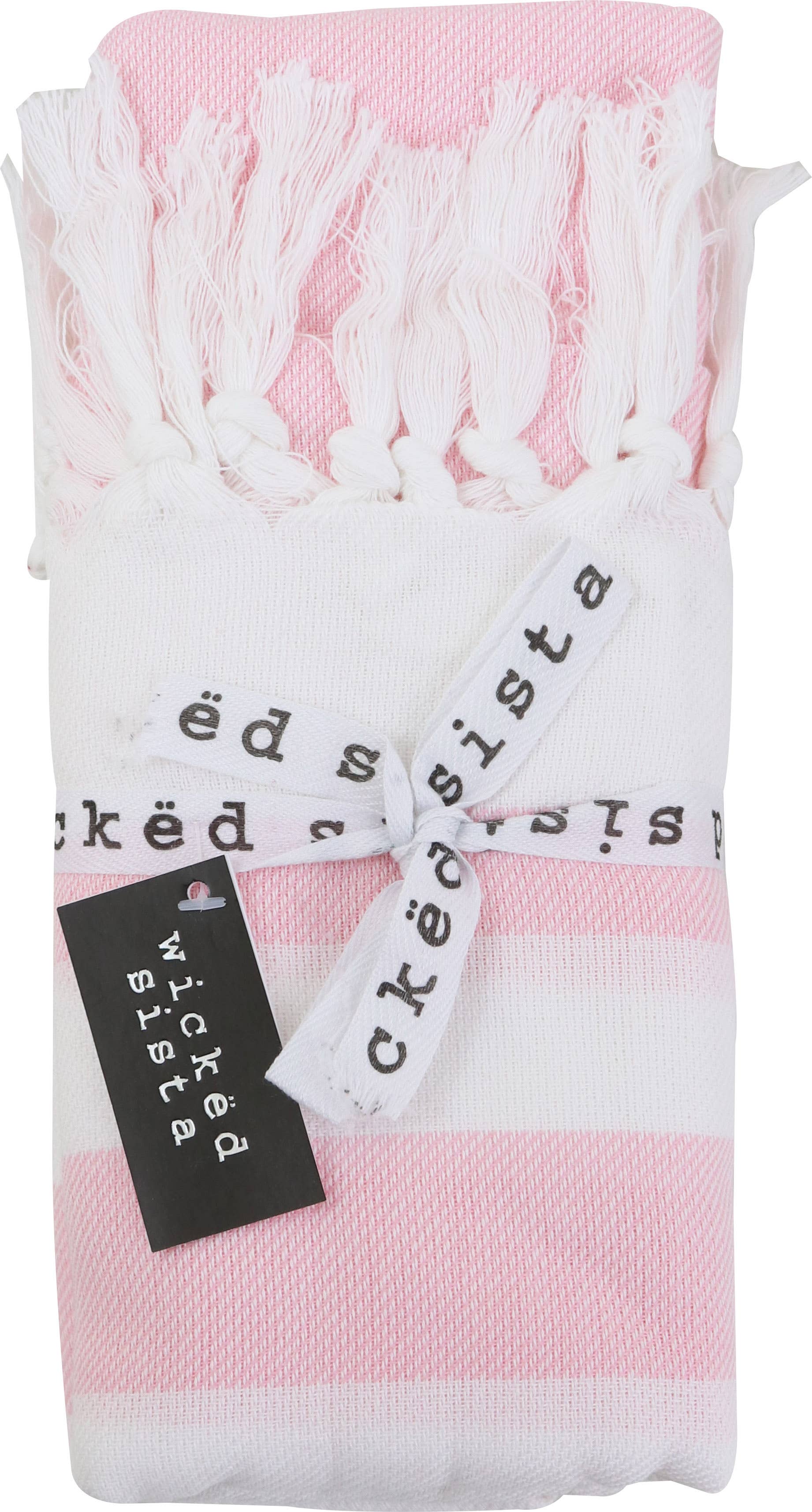 WS Fringed Towel Border Stripe Pink