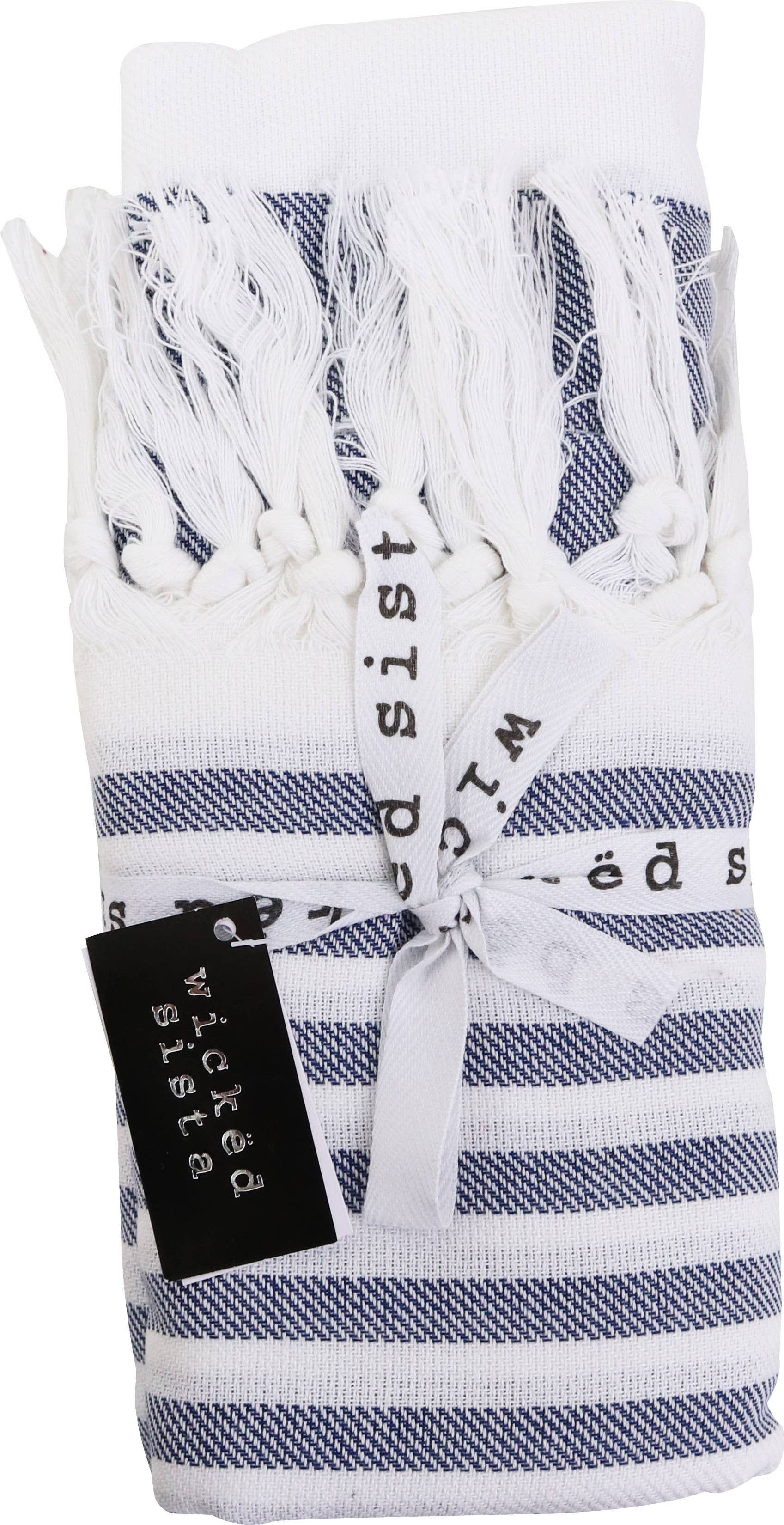WS Fringed Towel Multi Stripe Navy