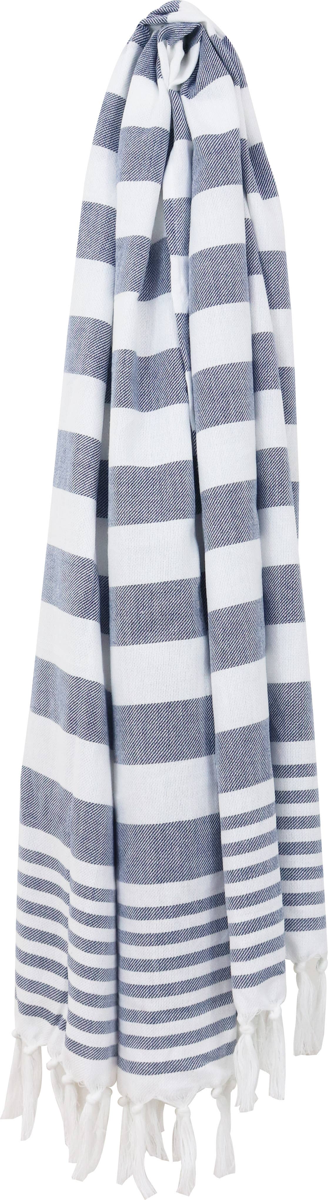 WS Fringed Towel Multi Stripe Navy